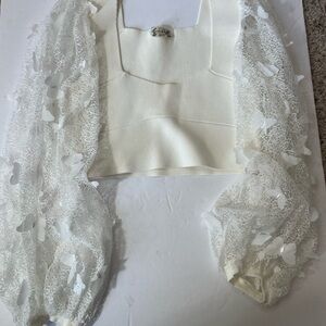 Free people white lace butterfly sleeve top